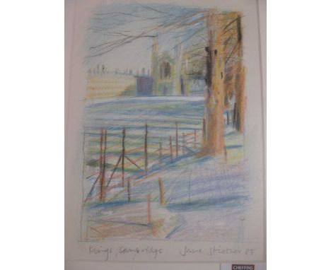 Kings Cambridge, coloured pencil, signed; together with Peter Askew, Flood and Ely Cathedral, artist's proof, 2nd edition etc