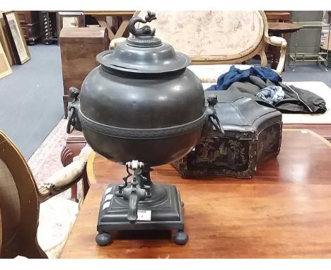 A samovar; together with a chinoiserie tea caddy (2)