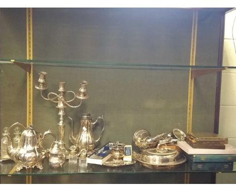 including a three branch candelabra, entree dish, tea and coffee pot, cruet set, flatware etc
