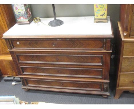 A French marble topped commode with four long moulded panel drawers, 100 x 130 x 53cm