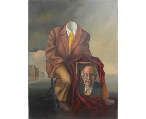 John Voss, Surrealist self-portrait, oil on canvas, signed, 102x76cm, mounted, unframed.