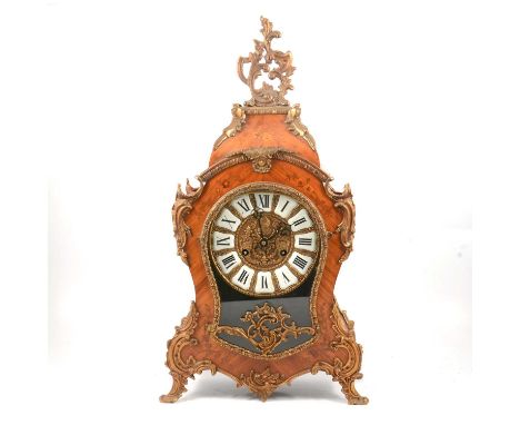 Reproduction kingwood and marquetry bracket clock, gilt metal mounts, circular dial with enamelled numerals, German movement 