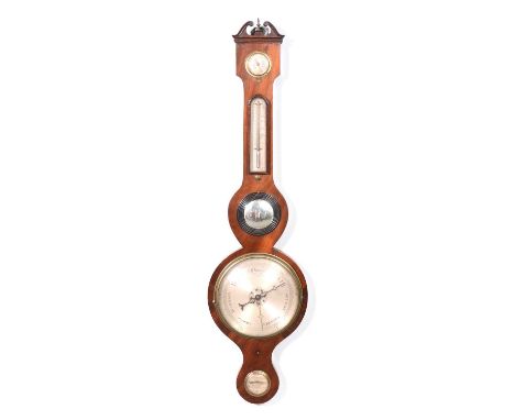 Victorian mahogany banjo barometer, signed P Cattaneo, Reigate, Surrey, silvered dials and thermometer, 99cm.Condition report