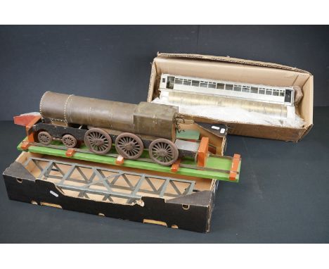 Group of model live steam engine items to include part built brass  2.5" gauge 4-6-0 locomotive, white metal carriages, and h