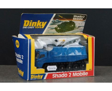 Boxed Dinky 353 Shado 2 Mobile diecast model in blue, diecast excellent, no decals, inner polystyrene snapped, outer box gd w