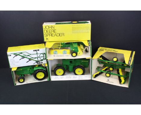 Two boxed ERTL John Deere diecast tractors to include #555 5020 Tractor and #510 4-Wheel-Drive Tractor plus 4 x boxed ERTL Jo