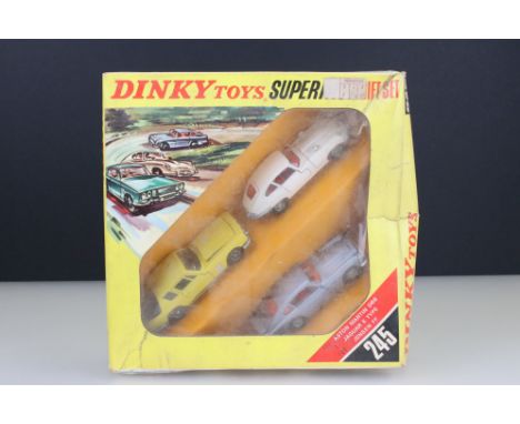 Boxed Dinky Superfast Gift Set 245 containing Aston Martin DB6, Jaguar E Type &amp; Jensen FF diecast models, diecast excelle