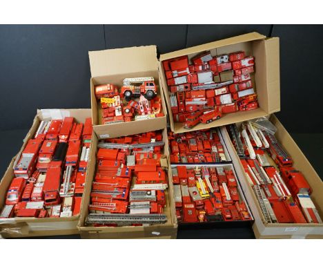 Large quantity of plastic &amp; diecast Fire Service models featuring Corgi, Dinky, ERTL, Majorette, etc (7 boxes) 