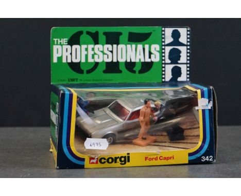 Boxed Corgi 342 The Professionals Ford Capri diecast model complete with 3 x figures, diecast excellent, sticker removal mark