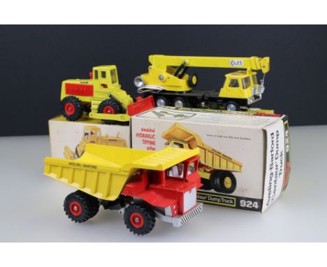 Three boxed Dinky diecast models to include 924 Aveling Barford Centaur Dump Truck, 980 Coles Hydra Truck 150T &amp; 976 Mich