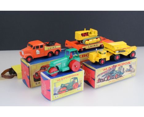 Three boxed Matchbox diecast models / sets to include K8 Prime Mover and Transporter with Caterpillar Tractor (treads stick t