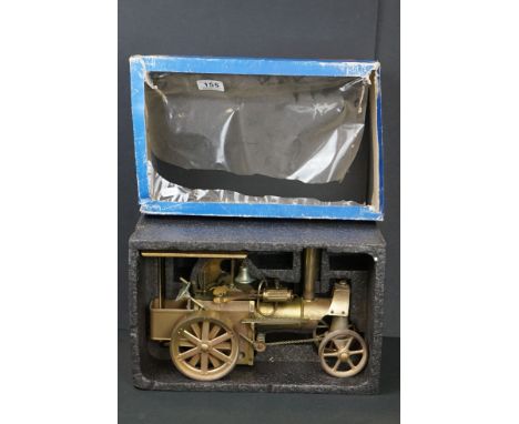 Boxed Wilesco D40MS Hobby Technik Solid Brass Traction Engine, gd overall condition with tatty box showing split window plast