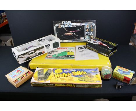 Group of toys to include a boxed Brimtoy OG 946 King Size model railway, boxed 1/16 Entex RC Porsche 935 Turbo, boxed Star Wa