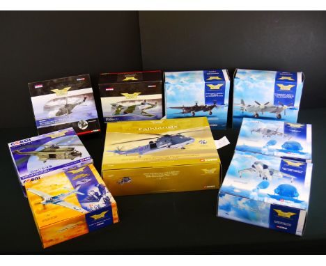 Nine Boxed Corgi Aviation Archive 1:72 diecast models to include AA33401 Falklands 20th Anniversary Westland Sea King, Limite