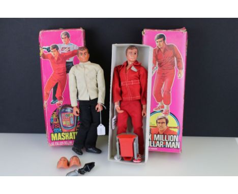 Two boxed Denys Fisher Six Million Dollar Man figures to include Steve Austin with engine block and Maskatron with all 3 x ma