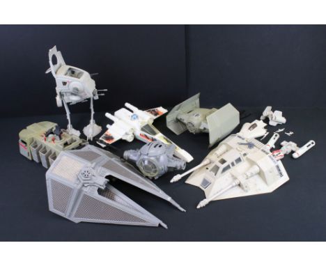 Star Wars - Six original vehicles to include Darth Vaders Tie Fighter, Lukes Battle Damaged X-Wing, Snowspeeder, Imperial Tra