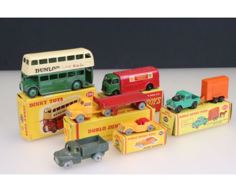 Four boxed Dinky Dublo diecast models to include 070 AEC Mercury Tanker Shell BP, 072 Bedford Articulated  Flat Truck, 062 Si