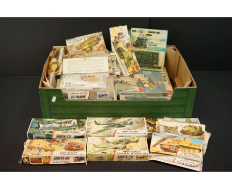 Airfix - 49 Boxed &amp; bagged plastic military model kits mostly red stripe to include 15 x boxed (Russian Pe.2, Lightning P