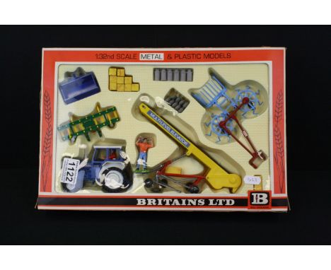 Boxed Britains 1/32 9590 Farm Tractor and Implements Set, complete and excellent with some box wear 