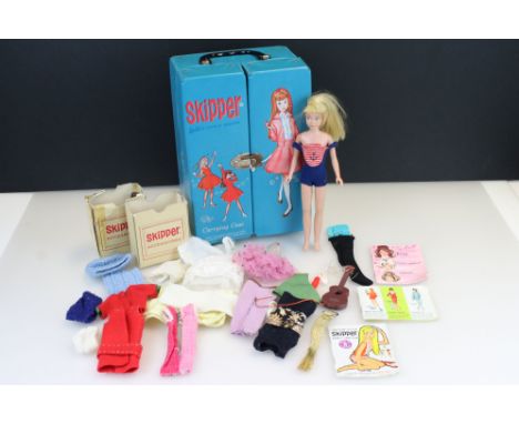 Original Mattel Skipper Barbie's Little Sister carrying case containing Skipper doll, clothing, accessories and ephemera 