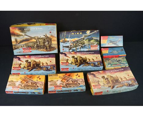 10 Boxed &amp; Unbuilt Frog plastic model kits to include 7 De-luxe models (2x M577:100 Ontos models, 3x M 52:169 Skysweepers