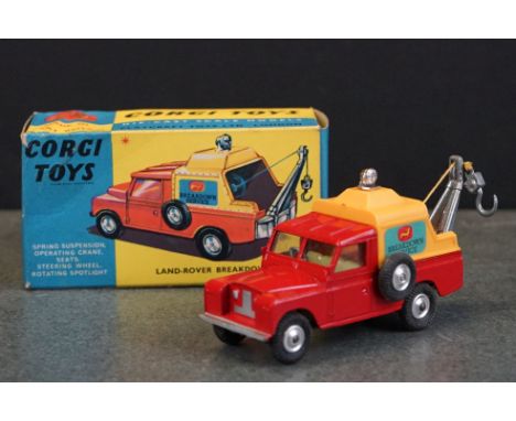 Boxed Corgi 477 Land Rover Breakdown Truck diecast model, a few paint chips but vg overall, gd box showing some storage squas