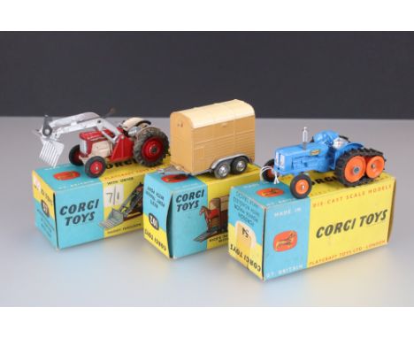 Three boxed Corgi diecast models to include 54 Fordson Power Major with Roadless Half Tracks, 57 Massey Ferguson 65 Tractor w