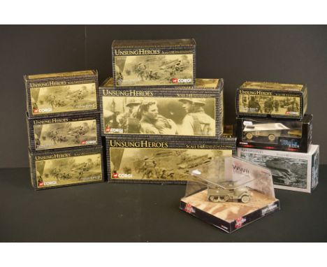 10 Boxed Corgi military diecast models to include 7x Unsung Heroes Vietnam Series with COAs (US 51101, US51103, US50307, US 5