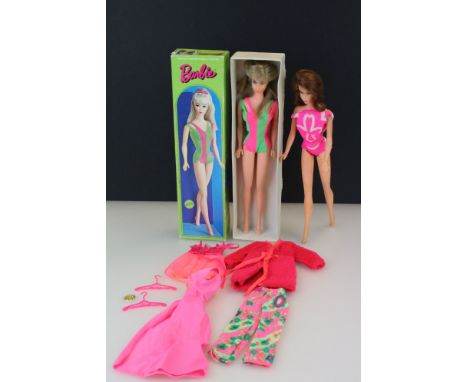 Boxed Mattel Barbie 1190 Ash blonde doll in original swimsuit, body is a touch grubby, fingers vg, no bow, gd box with some e