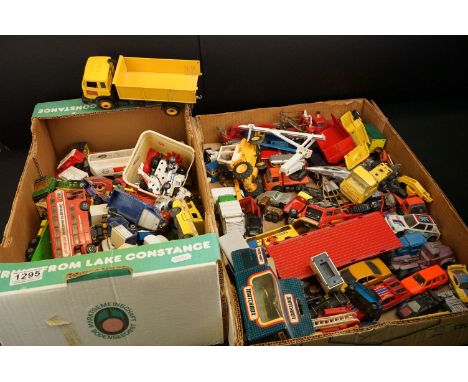 Quantity of play worn diecast models to include Britains, Corgi, Matchbox etc (two boxes) 