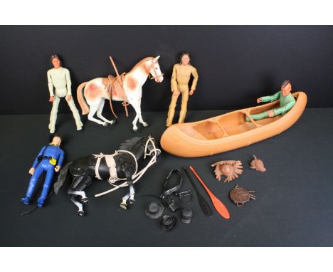 Marx Action Figures - Indian Canoe with Chief Cherokee Figures with G.I Joe black paddle and one other paddle: Apache Indian 