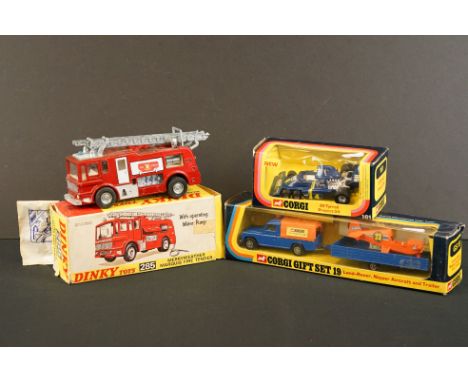 Three boxed diecast models to include 2 x Corgi (GS19 Land Rover Nipper Aircraft and Trailer &amp; 161 Elf Tyrrell Project 34