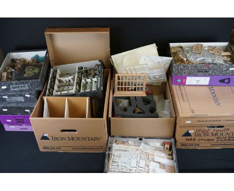 Large accumulation of model accessories and spares, fences, walls, buildings, telegraph poles, weapons etc,  to include Brita