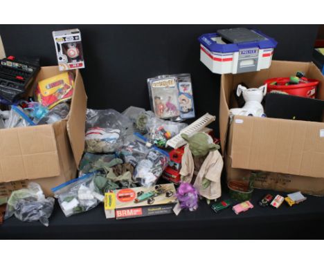 Large quantity of mixed figures and toys to include boxed Pop! BB-8 figure, Star Wars original Tie interceptor, My Little Pon