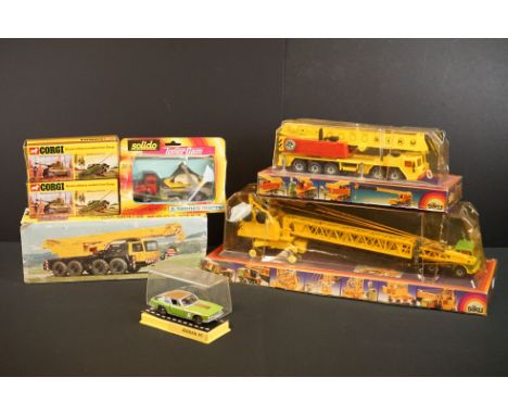 Seven boxed diecast models to include 2 x Siku (4011 Tower Construction Crane &amp; 4010 Hydraulic Crane Truck), 2 x Corgi (9