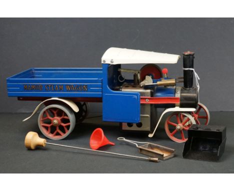 Mamod SW1 Steam Wagon Engine in blue with accessories, some paint loss 