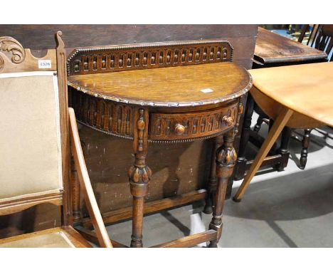 1920'S CARVED OAK DEMI LUNE HALL TABLE 