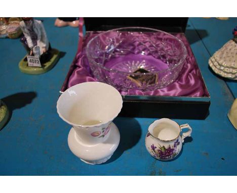 CASED EDINBURGH CRYSTAL BOWL, SMALL HAMMERSLEY JUG &amp; COALPORT VASE 