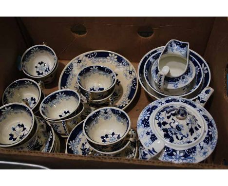 EARLY 19THC TRANSFER DECORATED TEASET FOR 12 INC 2 SANDWICH PLATES, TEAPOT, MILK &amp; SUGAR &amp; SLOP BOWL, NO SIDE PLATES 