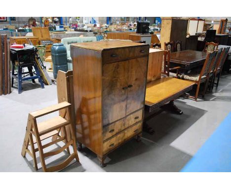 1920'S DECO WALNUT TALLBOY - BAKELITE HANDLES 