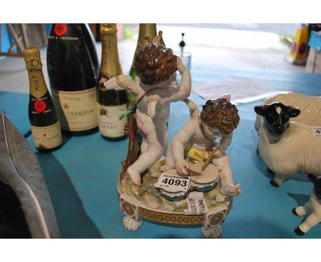 CONTINENTAL PORCELAIN FIGURE GROUP OF PUTTI PLAYING MUSICAL INSTRUMENTS 