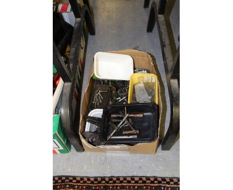Box of motorcycle parts, tools