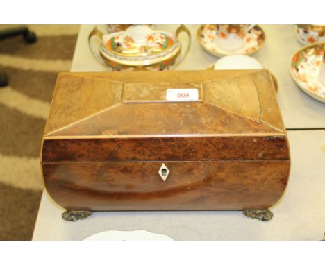 19th century burr walnut tea caddy