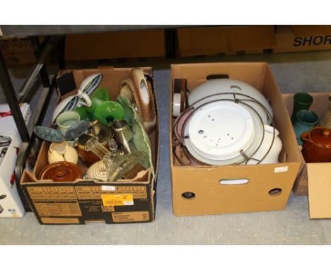 2 boxes of misc pottery & light fittings