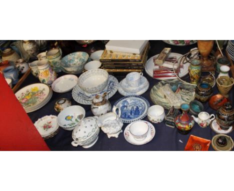 Cloisonne enamel vases and covers together with table lamps, collectors plates, Villeroy and Boch flatwares, Poole pottery va