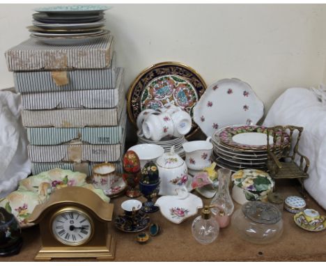 A Mayfair pottery part tea service together with collectors plates, mantle clock, etc