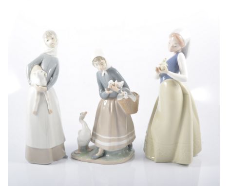 Lladro, Little Girl with Slippers, 1970; Lladro, figurine, Girl with Lamb, 1970-1994; Lladro Girl with Chicken; Lladro, Girl 