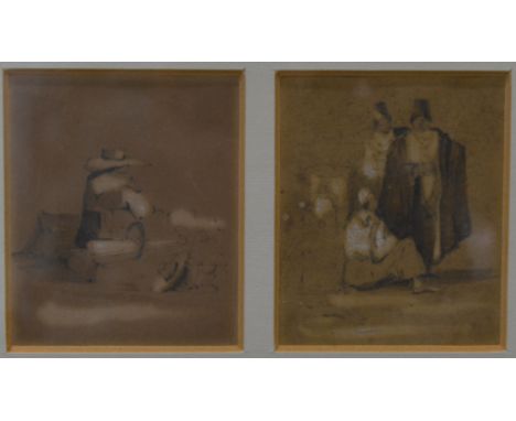 F. de Bois, Mater Dolorosa, etching, 15cm x 9.5cm; three other prints; and a pair of drawings, the latter mounted and framed 