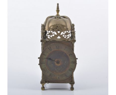 Brass lantern clock, dial signed Thomas Mudge, late 19th Century, French movement, height 24cm.