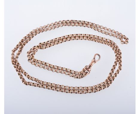A rose metal belcher link chain, 4mm gauge faceted links fitted with a swivel fastener marked 9c, overall length 110cm, appro